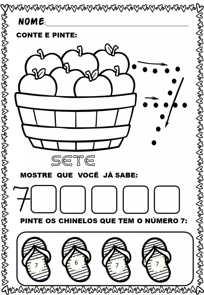 % Atividades matemática para o infantil de 1 a 10