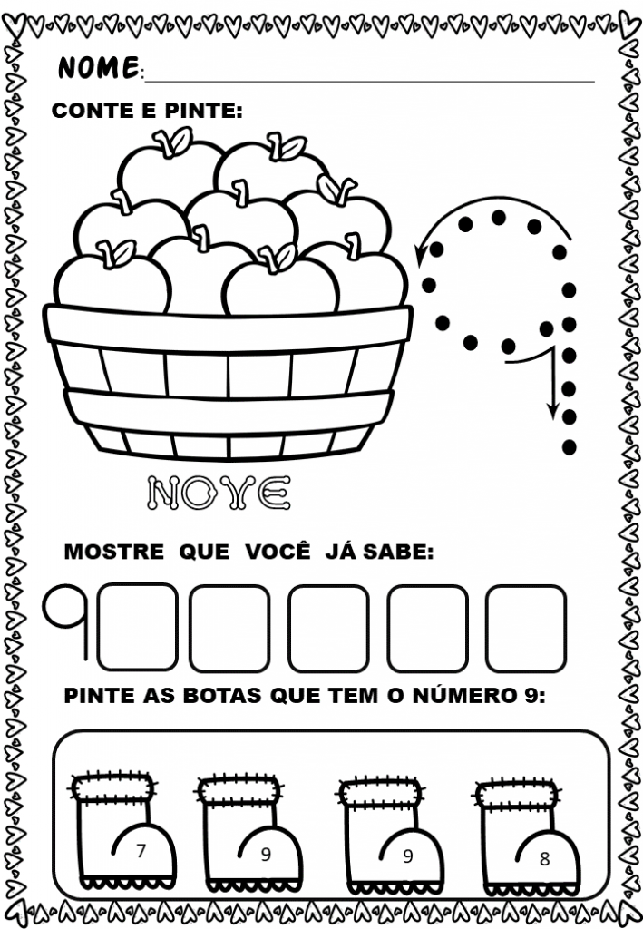 % Atividades matemática para o infantil de 1 a 10