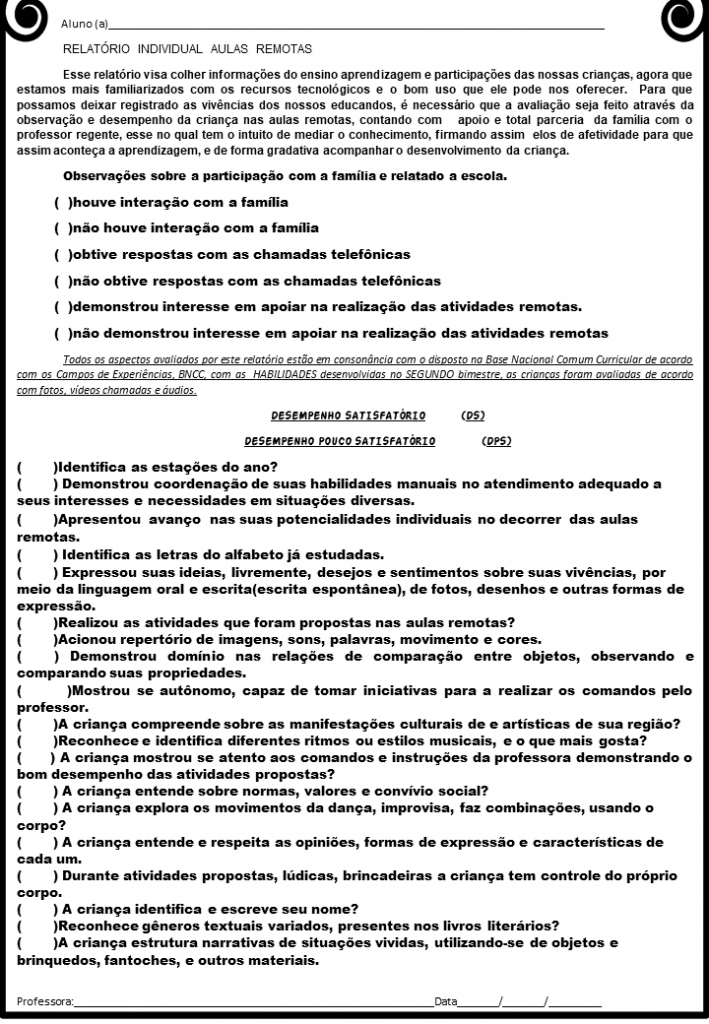 relatorio aulas remotas
